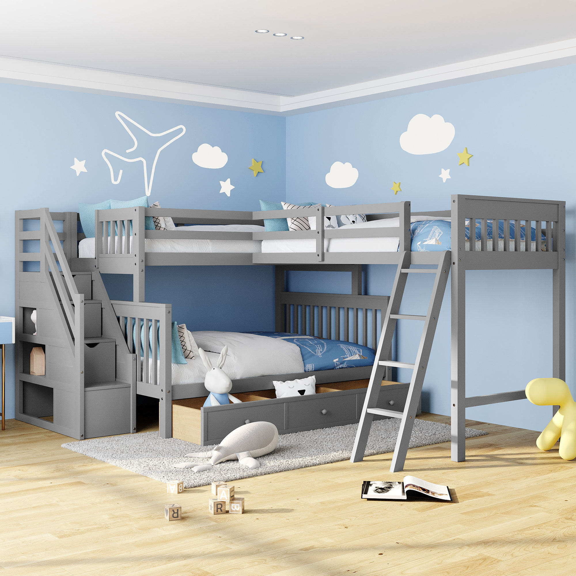 Hokku Designs "twin over full lshaped bunk bed versatile sleep